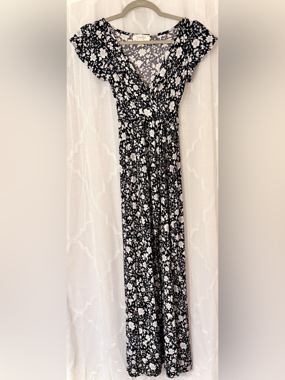 Jessica Simpson Black White Floral Wrap Maxi Dress XS